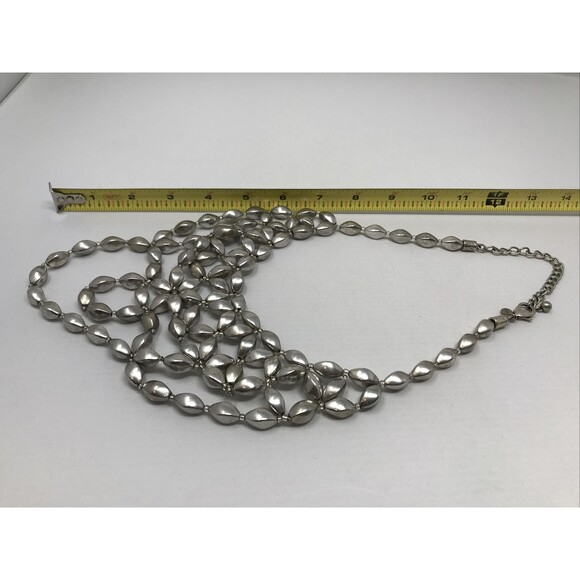 CHICO'S Necklace Silver Tone Bib Statement Beads Beaded Metallic - Picture 3 of 12